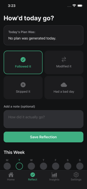Cadence daily reflection input screen