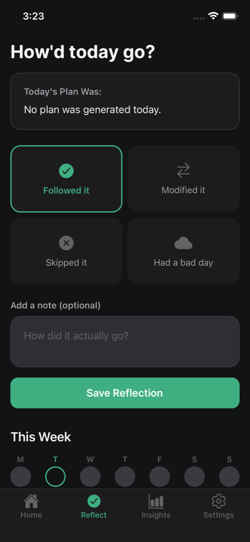 Cadence daily reflection input screen
