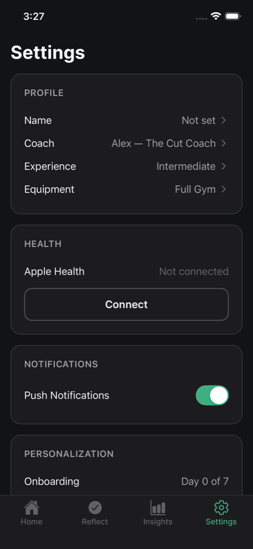 Cadence settings screen
